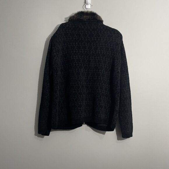 Jones New York Sport Zip Sweater Faux Fur Collar Pockets Cozy Warm Winter Sz M - Picture 2 of 10